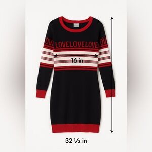 Soho NY & Co Street LOVE Sweater Dress Black Red White Striped XS